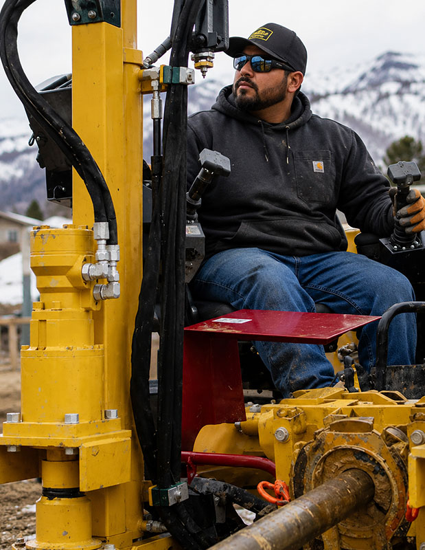 Road boring contractor installing underground utilities beneath highway in Colorado