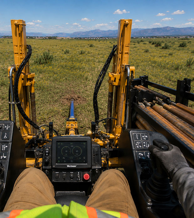 Pipeline trenches drilling rig operating in durango colorado installing utility pipeline for infrastructure